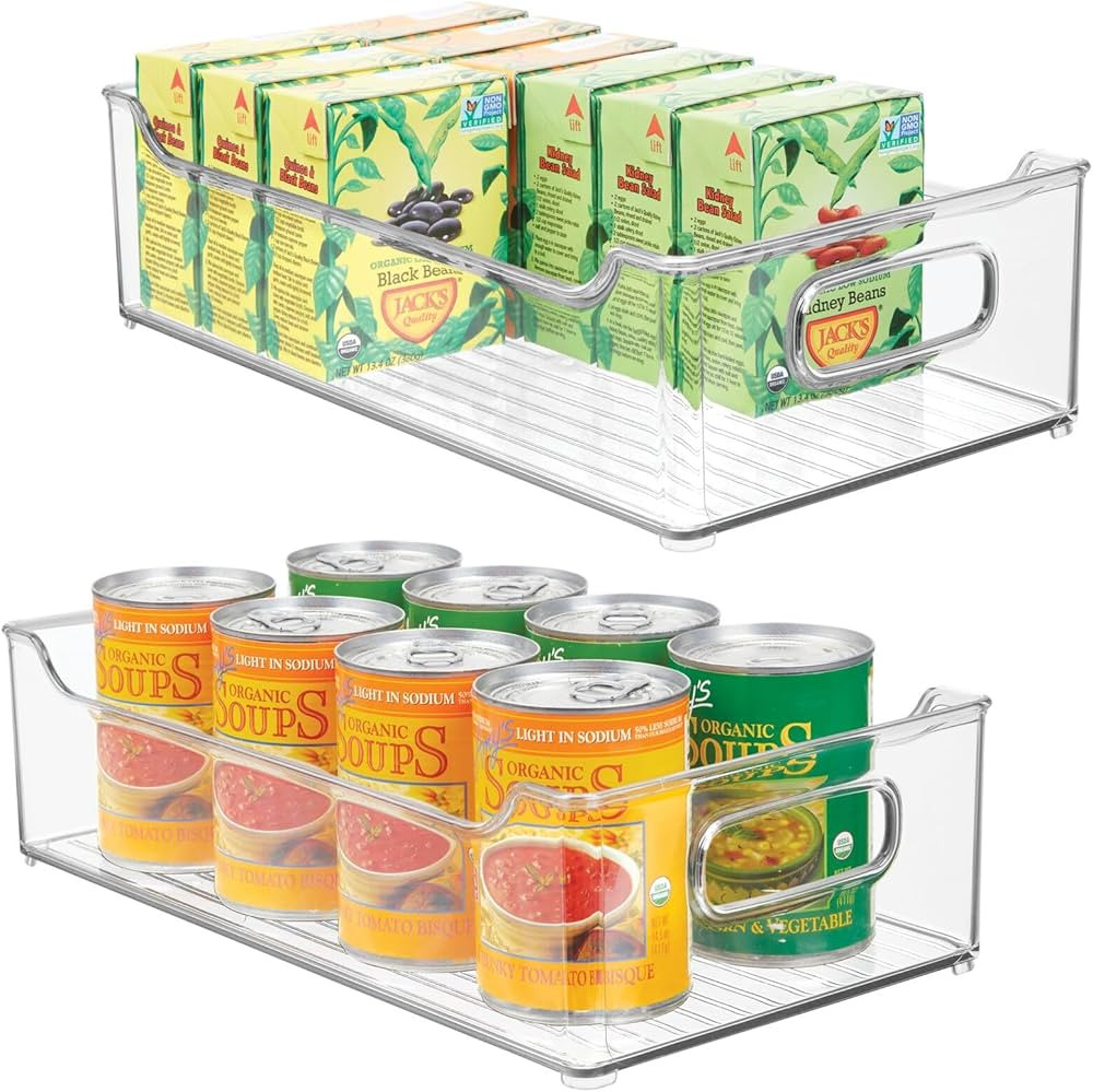 mDesign Wide Plastic Kitchen Storage Container Bins with Handles -Organization in Pantry, Cabinet... | Amazon (US)