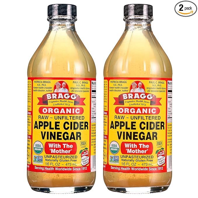 Bragg Organic Raw Unfiltered Apple Cider Vinegar with The Mother, 16 ounce, 2 Pack | Amazon (US)