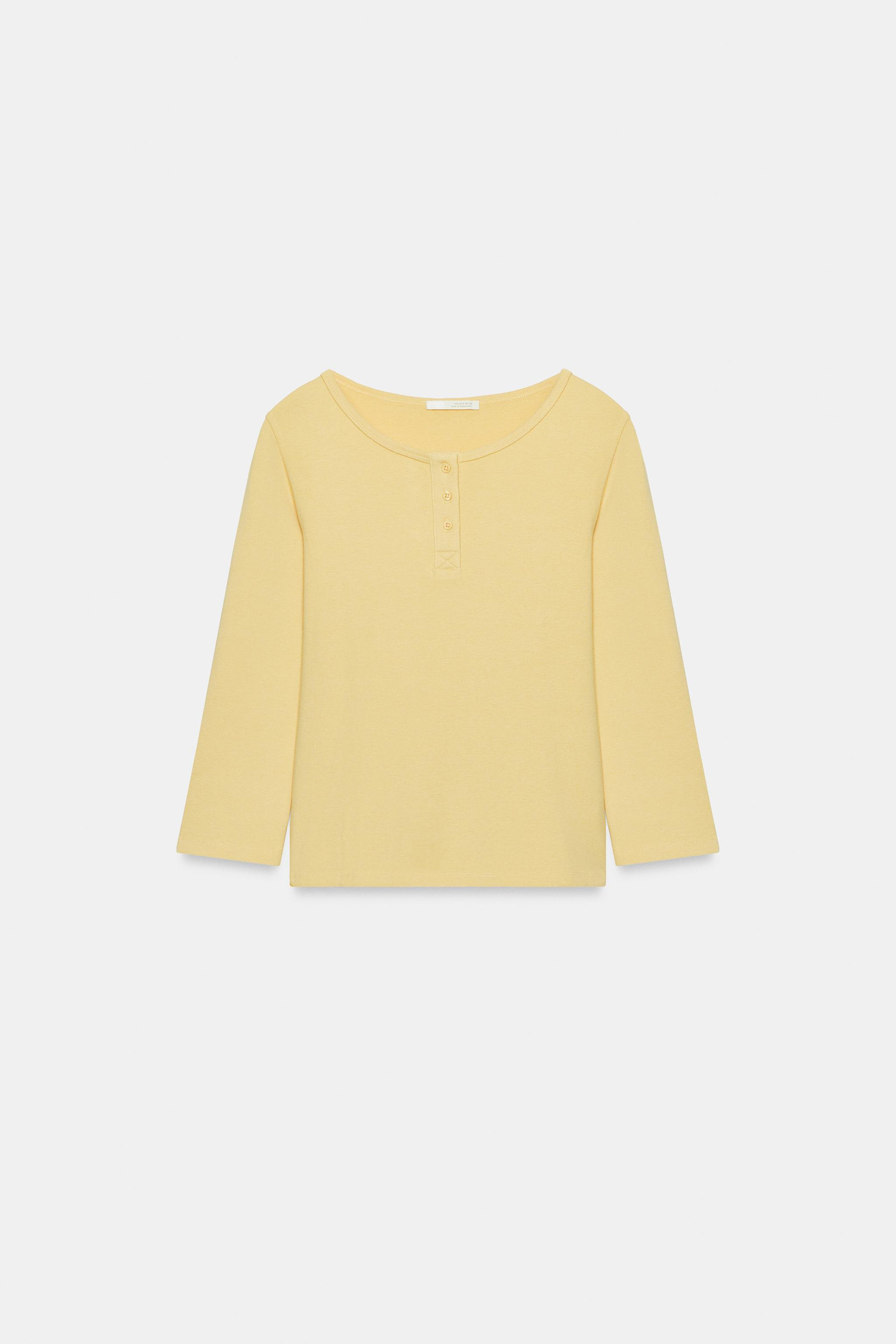 Model height: 176 cmSLIM FIT - HENLEY NECK - REGULAR LENGTH - RAGLAN SLEEVEST-shirt crafted in a ... | Zara UK