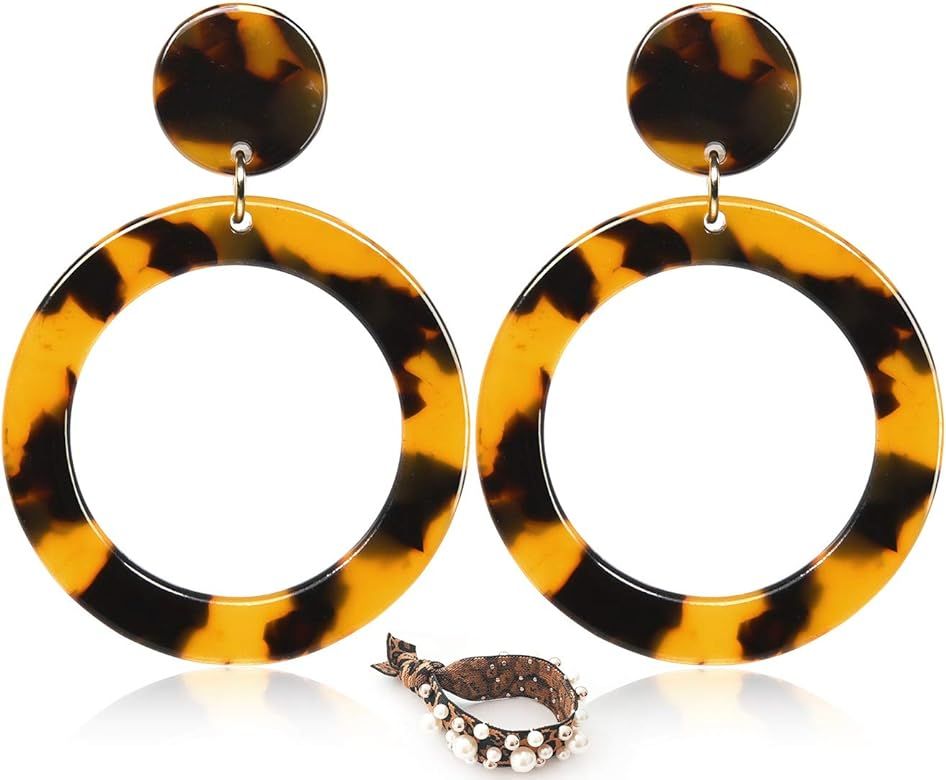 Women Resin Tortoise Hoop Earrings Statement Drop Dangle Acrylic Earrings for Girls Acetate Fashi... | Amazon (US)