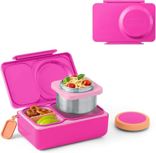 Omie OmieBox UP bento Box for Kids | Insulated Lunch Box | Leak Proof Vacuum Insulated Thermal Food jar | Cooler ice Pack | 2 Compartments (Pop Pink) | Amazon (US)
