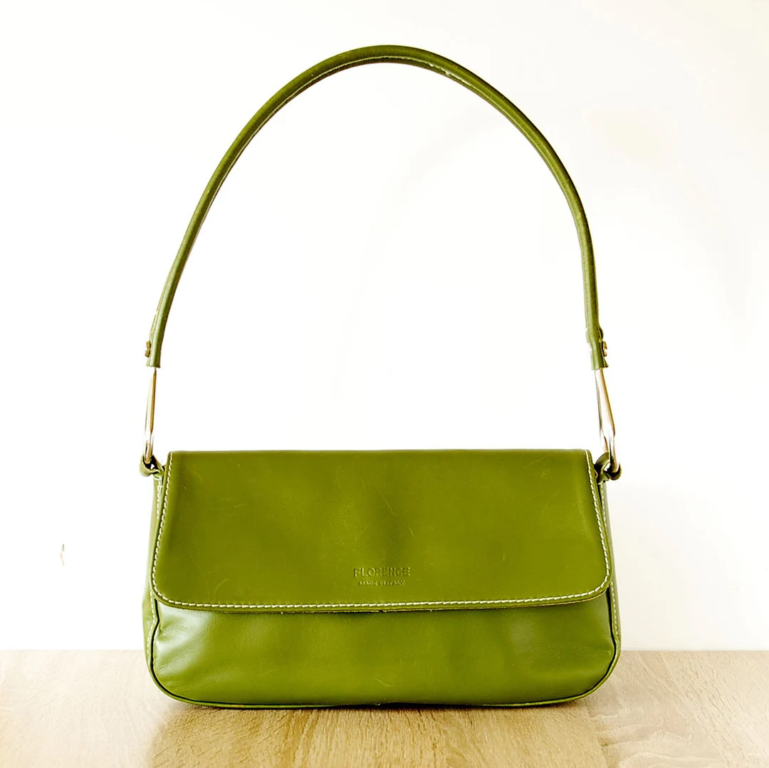 Vintage Green Leather Handbag, Florence Italy Bag, Top Handle Shoulder Bag, Everyday Purse | Etsy (US)
