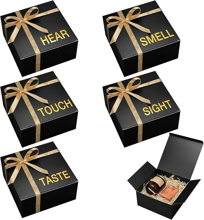 Kolldenn 5 Senses Gift Boxes for Him Her Five Senses Square Gift Boxes with Ribbon Black Paper Bo... | Amazon (US)