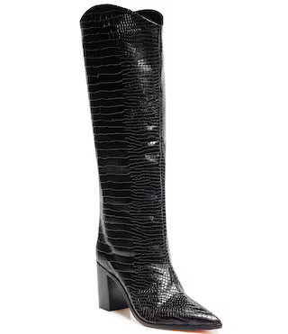 Maryana Block Crocodile Embossed Leather Tall Western Boots | Dillard's