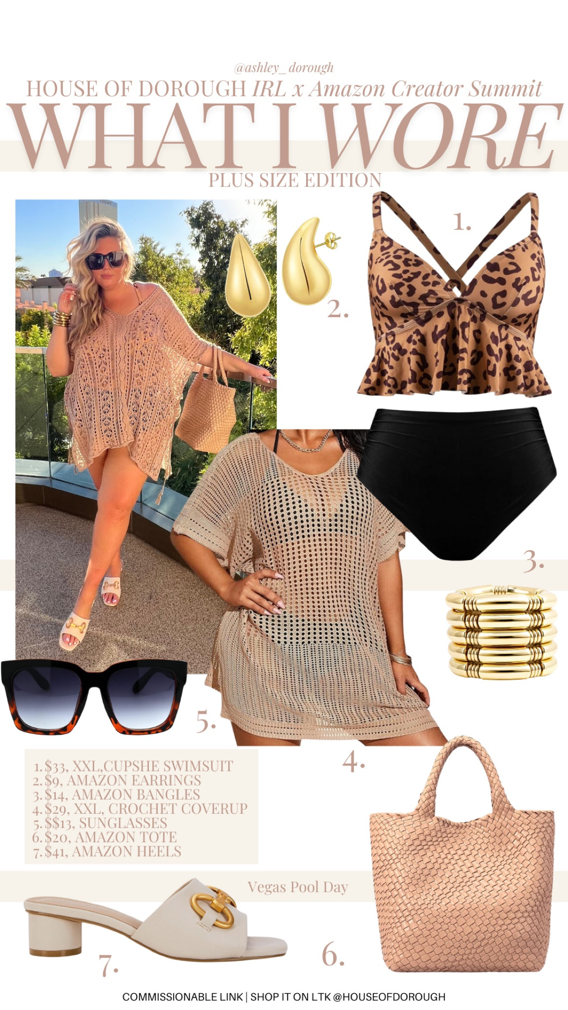 What I wore for Amazon Creator Summit plus size edition! What I wore for Amazon Creator Summit plus size edition! Pool day! Coverup in a XX-large plus and swimsuit is my staple cupshe one in a 2x! Bag, sunnies, and shoes are some of my amazon favorite accessories!

#LTKPlusSize #LTKMidsize #LTKStyleTip