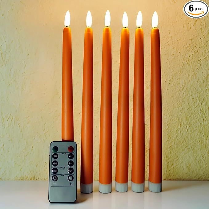 Orange Flameless Taper Candles with Remote Timer, Flickering Battery Operated LED Candlesticks Se... | Amazon (US)