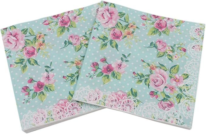 40 Count Paper Napkins, Designed Romantic Flowers Prints Cocktail Napkins, Serviettes Napkins for... | Amazon (US)