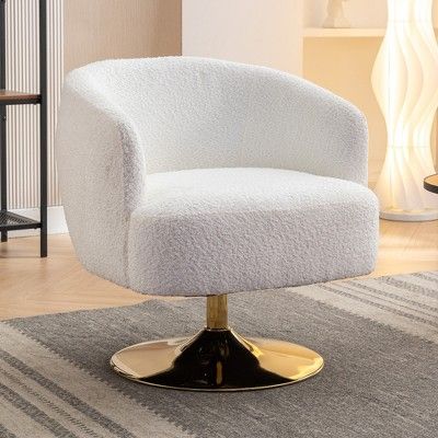 26.97" Modern Accent Swivel Chair, Comfy Chenille Fabric Upholstered Chair With Gold Metal Round ... | Target
