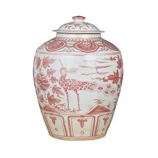 Coral Red Ginger Jar Bird Motif Small | Bed Bath & Beyond