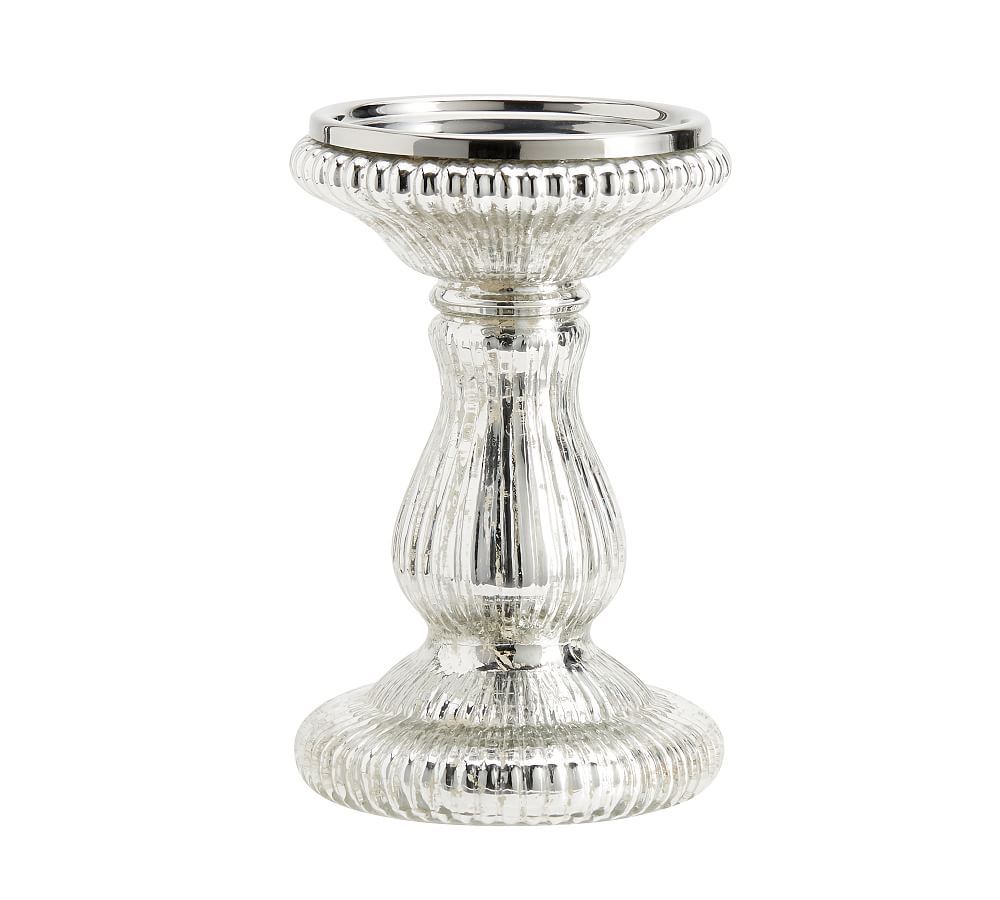 Antique Mercury Glass Candleholder, Silver, Pillar, Medium - 8.5""H | Pottery Barn (US)