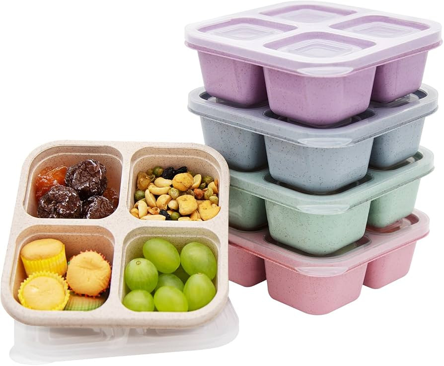 5 Pack Bento Lunch Box,4 Compartment Snack Containers,Divided Snack Box,Meal Prep Lunch Container... | Amazon (US)