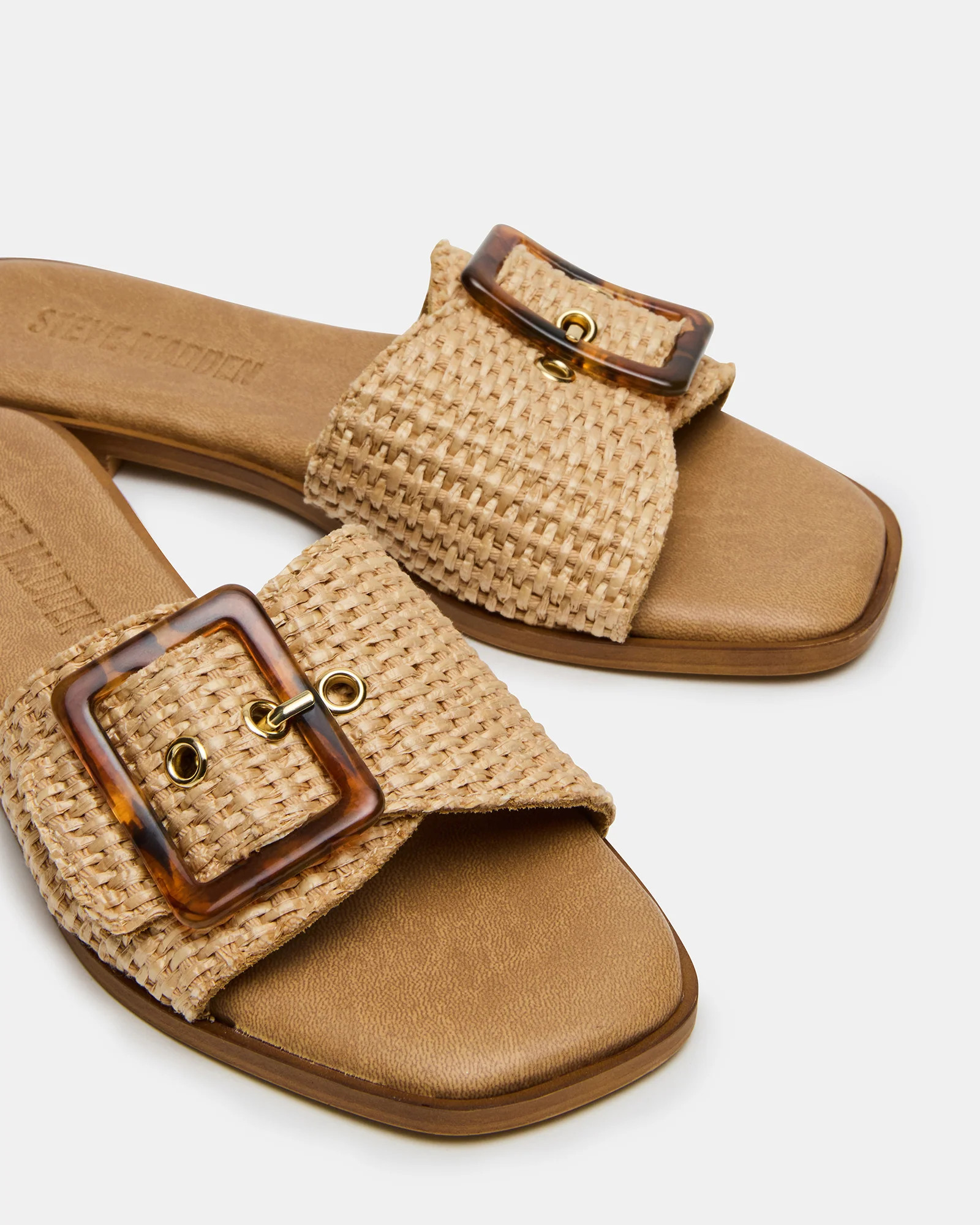 HAPP Natural Raffia Square-Toe Slide Women's Sandal | Steve Madden (US)