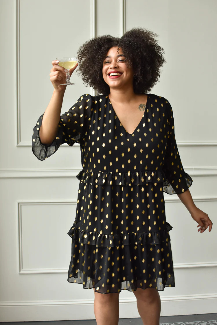 Tambrie Black and Gold Dot Mini Dress | Confête