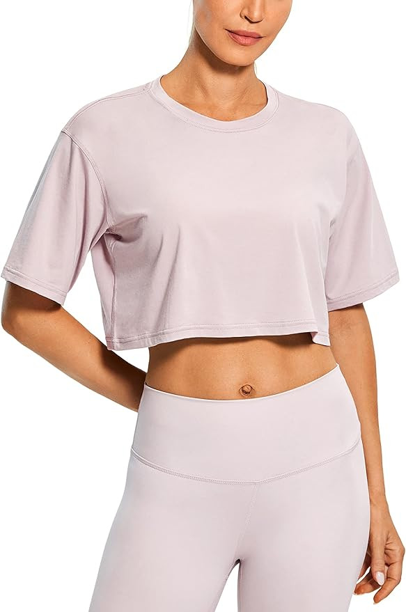 CRZ YOGA Women's Pima Cotton Workout Crop Tops Short Sleeve Yoga Shirts Casual Athletic Running T... | Amazon (US)