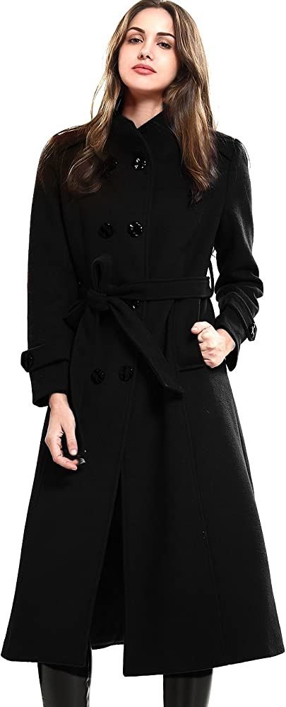 Amazon.com: Escalier Women's Wool Trench Coat Double-Breasted Jacket with Belts Black S : Clothin... | Amazon (US)