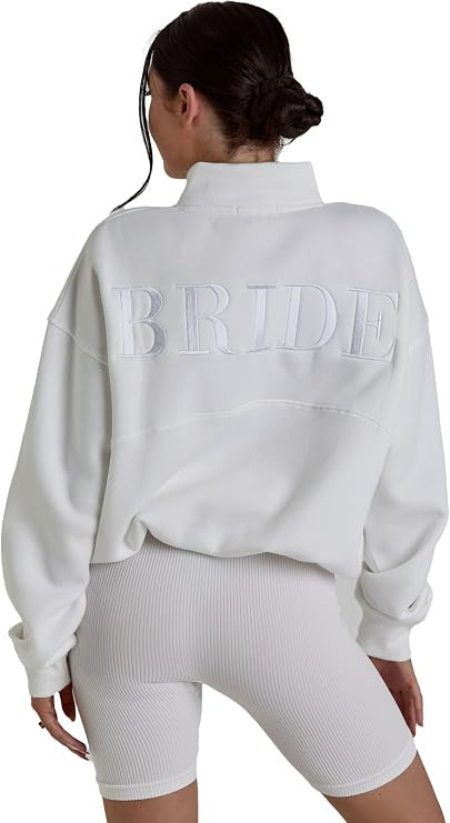 Six Stories Bride Statement Quarter Zip Sweatshirt White, Bridal Shower Gift for Honeymoon Relaxa... | Amazon (CA)