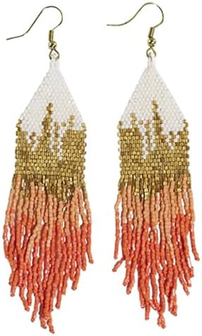 INK+ALLOY Beaded Earrings for Women Dangling, Claire Luxe Seed Bead Fringe Statement Boho Earring... | Amazon (US)