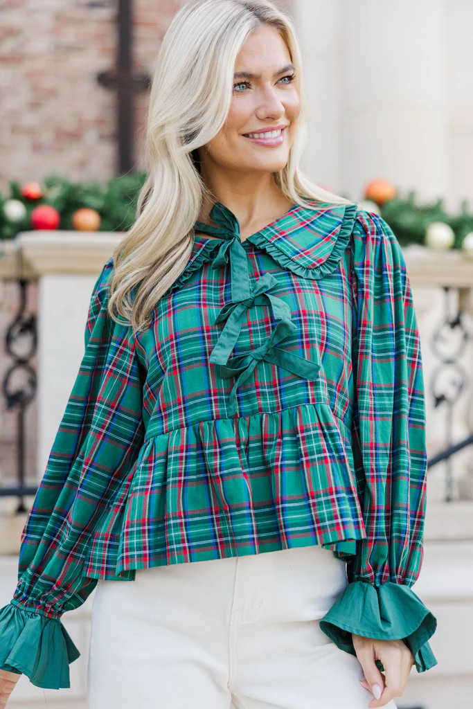 All In Time Emerald Green Bow Print Blouse | The Mint Julep Boutique