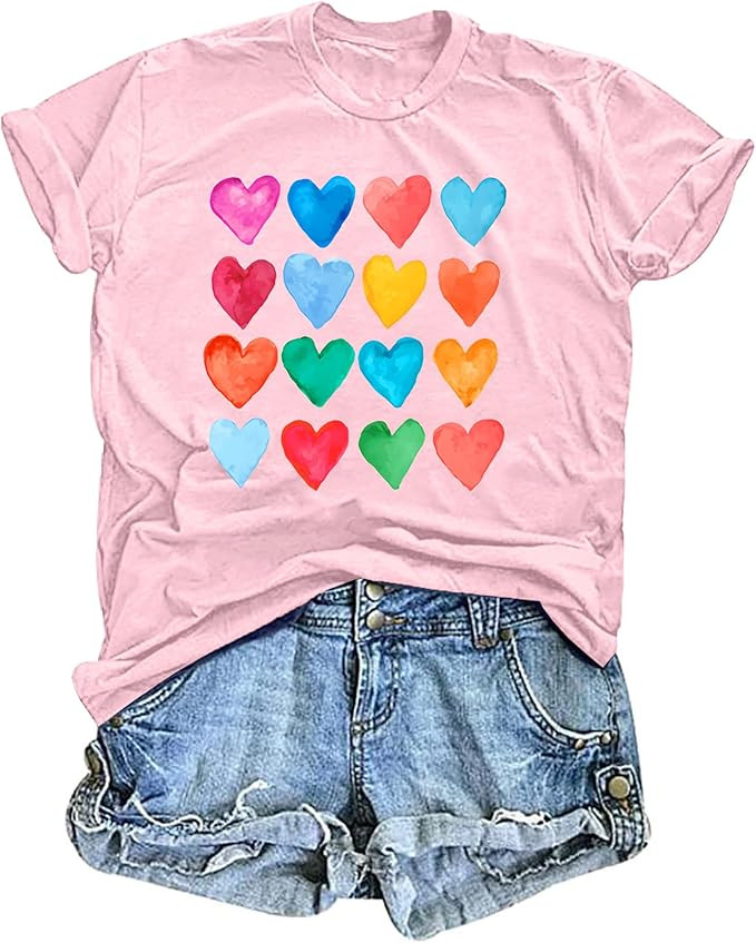 LAZYCHILD Valentines Day Shirts for Women: Cute Love Heart Shirt Valentine T Shirt Red Valentines... | Amazon (US)