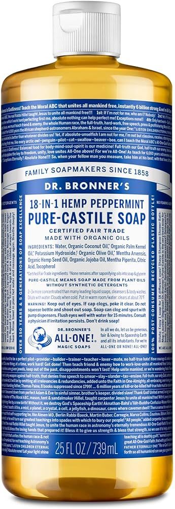Dr. BRONNER'S Hemp Peppermint Pure Castile Oil Made With Organic Oils Certified - 25 OZ | Amazon (US)