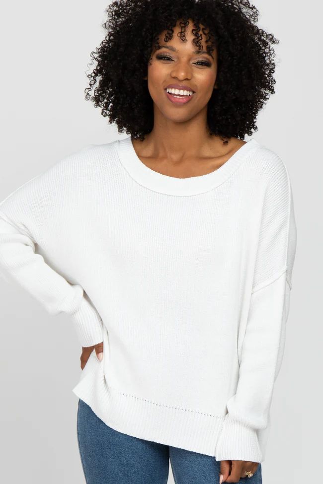 White Exposed Seam Side Slit Sweater | PinkBlush Maternity