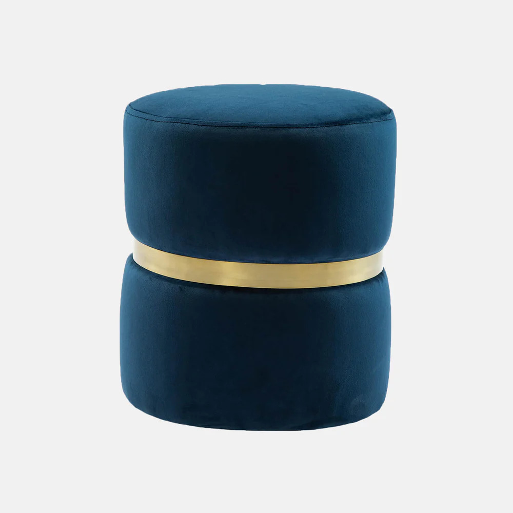 Gold Accent Velvet Ottoman | Dorm Essentials - Navy - Dormify | Dormify