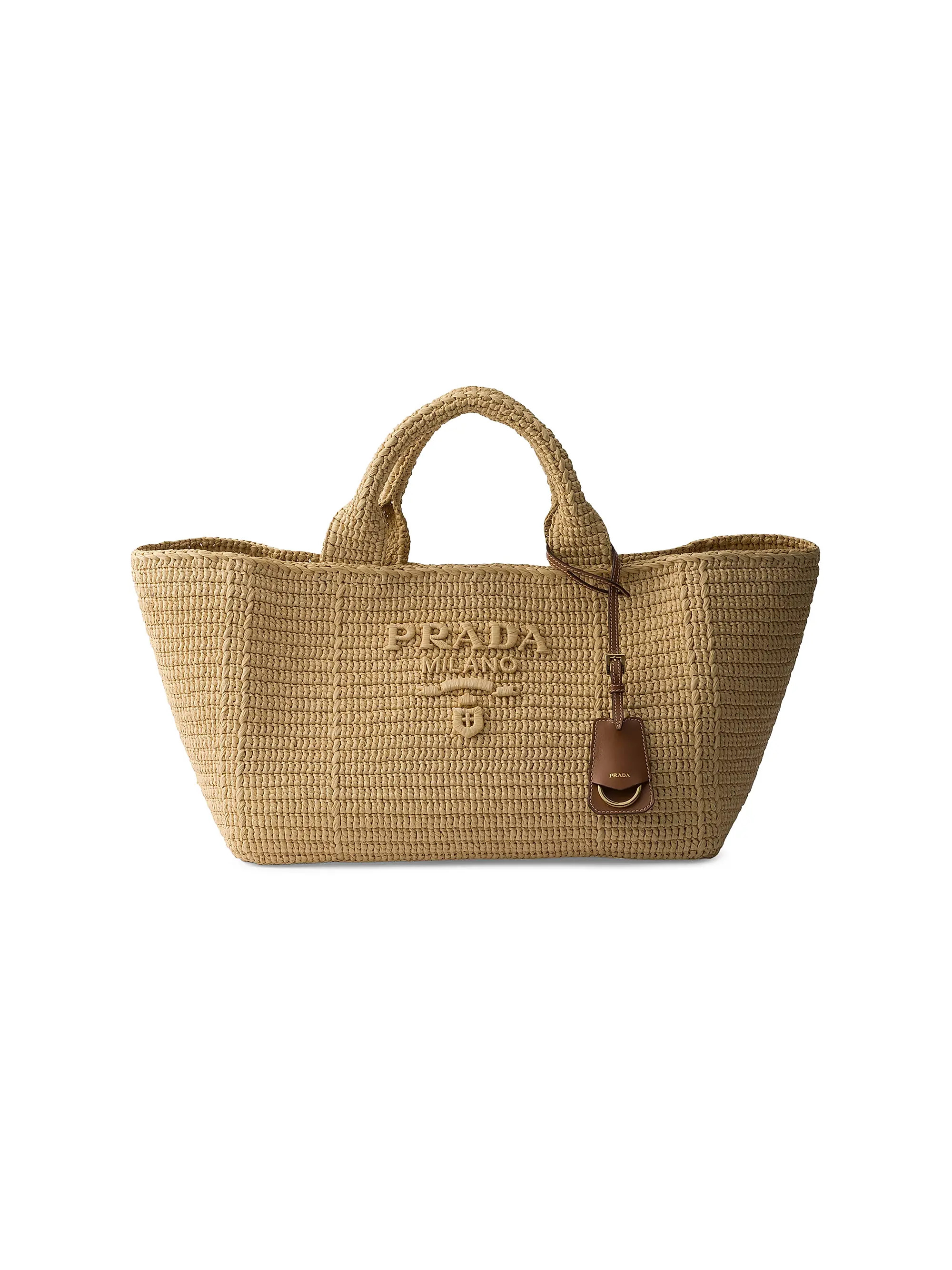 Prada Large Crochet Tote Bag with Leather Details | Saks Fifth Avenue | Saks Fifth Avenue