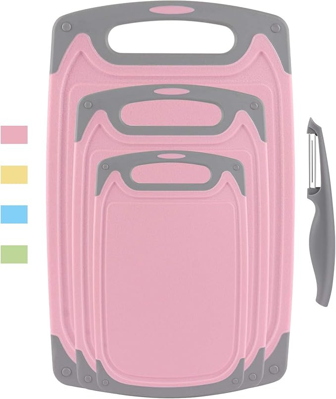 Cutting Boards for Kitchen, Plastic Chopping Board Set of 4 with Non-Slip Feet and Deep Drip Juic... | Amazon (US)