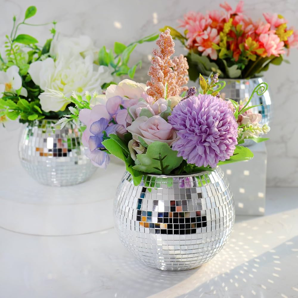 Disco Ball Planter, Disco Ball Vase, Flower Pot Containers with Silver Mirror Glass for Wedding, ... | Amazon (US)