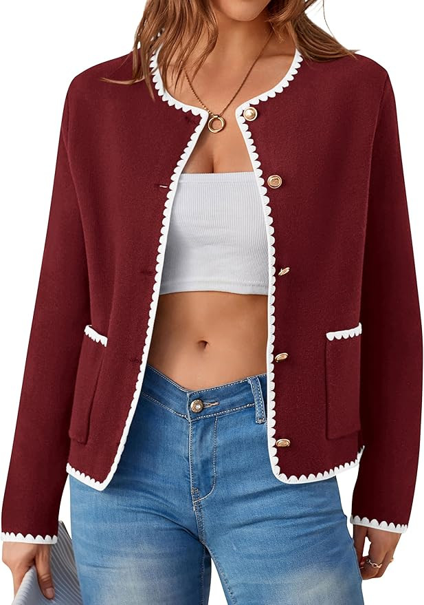 MASCOMODA Open Front Cropped Cardigan Sweaters for Women Fall Dressy Casual Long Sleeve Button Do... | Amazon (US)
