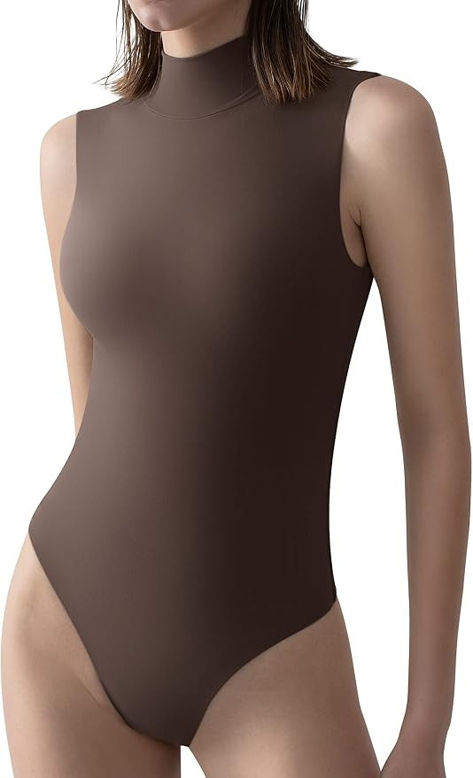 PUMIEY Women's Mock Turtle Neck Sleeveless Bodysuit Sexy Tank Tops Sharp Collection | Amazon (US)
