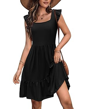 Zeagoo Womens Summer Dress Casual Ruffle Tiered Floral Square Neck Sundresses Beach Boho Mini A-l... | Amazon (US)