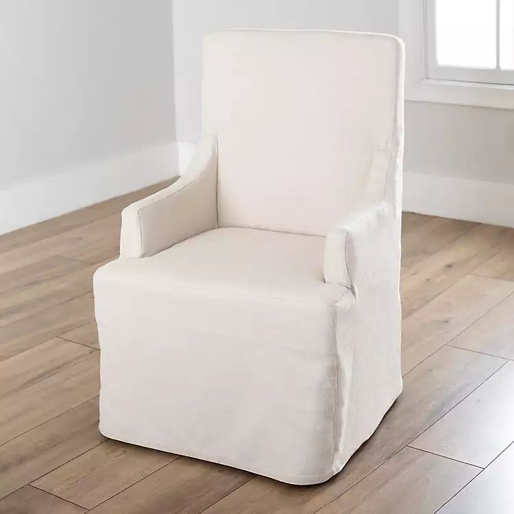 New! Ivory Slipcover Captain Dining Chair | Kirkland's Home