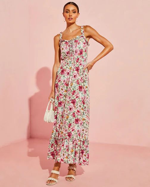 Vilma Ruffle Trim Floral Maxi Dress - Plum/Multi | VICI Collection