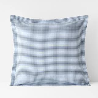 The Company Store Company Organic Cotton Grayson Windowpane Yarn-Dyed Blue Multi Cotton Percale E... | The Home Depot