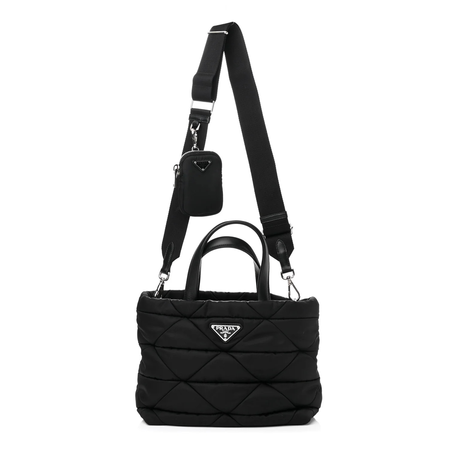 Tessuto Nylon Triangle Padded Tote Black | FASHIONPHILE (US)