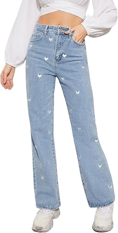 SweatyRocks Women's Casual Loose High Waist Solid Straight Wide Leg Jeans | Amazon (US)