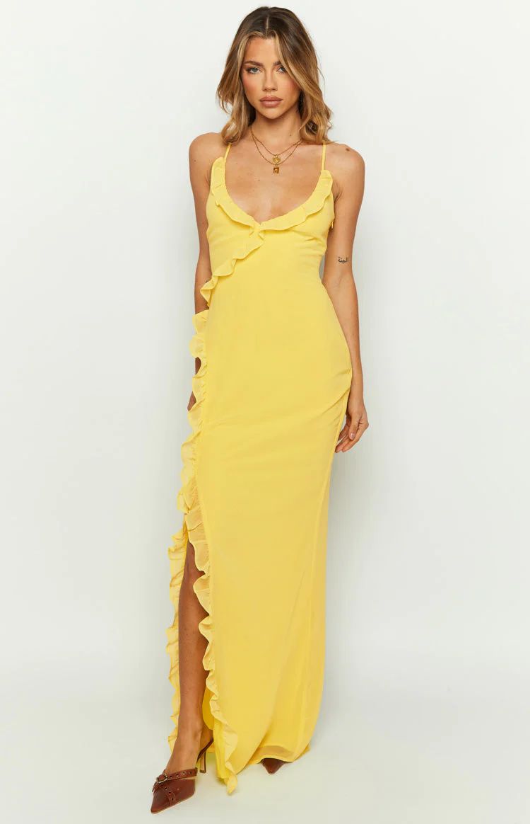 Nahanee Yellow Ruffle Maxi Dress | Beginning Boutique (US)