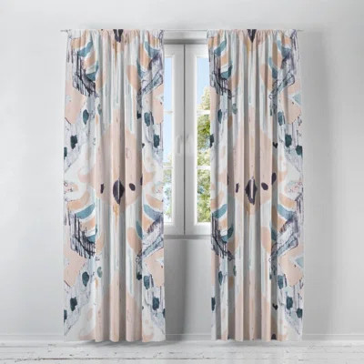 Chic White And Pink Watercolor Pattern Window Curtain Panels Folk N Funky Size per Panel: 40" W x 52 | Wayfair North America