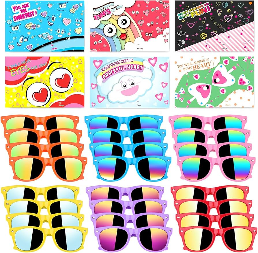 GINMIC 24 Pack Valentine Cards for Kids Classroom with Kids Sunglasses Party Favor, Valentines Da... | Amazon (US)