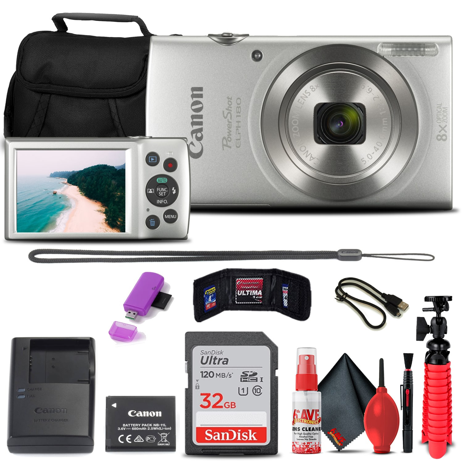 Bundle - Canon - PowerShot ELPH 180 Digital Camera (Silver) + 32GB Card + More | Best Buy U.S.