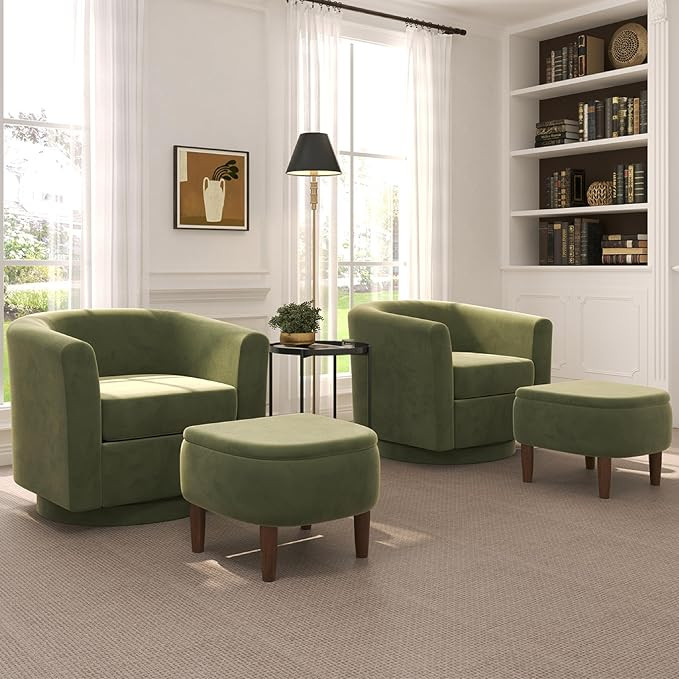 Swivel Accent Chair with Storage Ottoman Set of 2, Modern Velvet Barrel Chair, Upholstered Armcha... | Amazon (US)