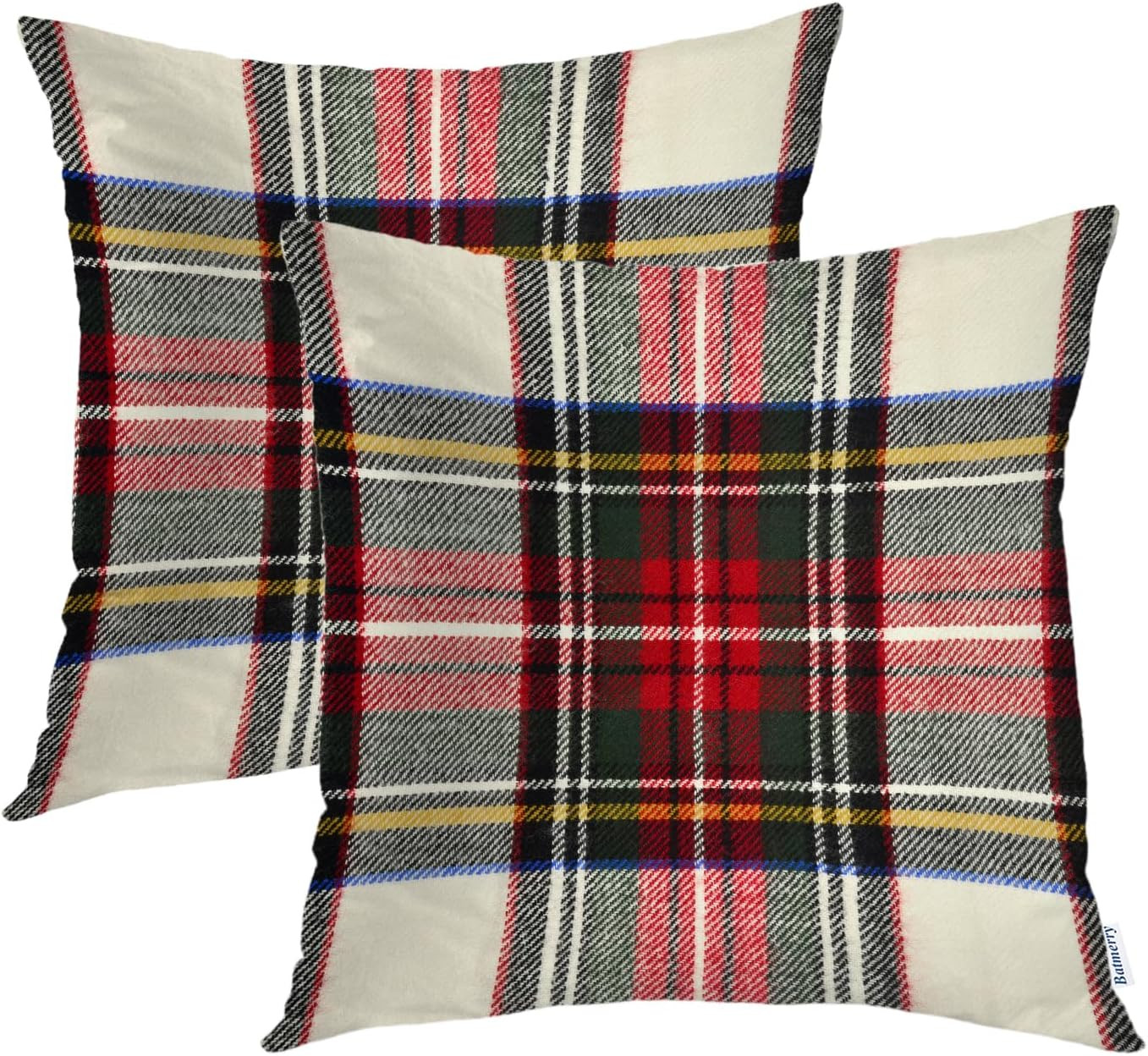 Batmerry Plaid Pillow Covers 18x18 Inch Set of 2, Scottish Tartan Red and White Wool Plaid Pattern Symmetric Square Print Double Sided Decorative Pillows Cases Throw Pillows Covers | Amazon (US)