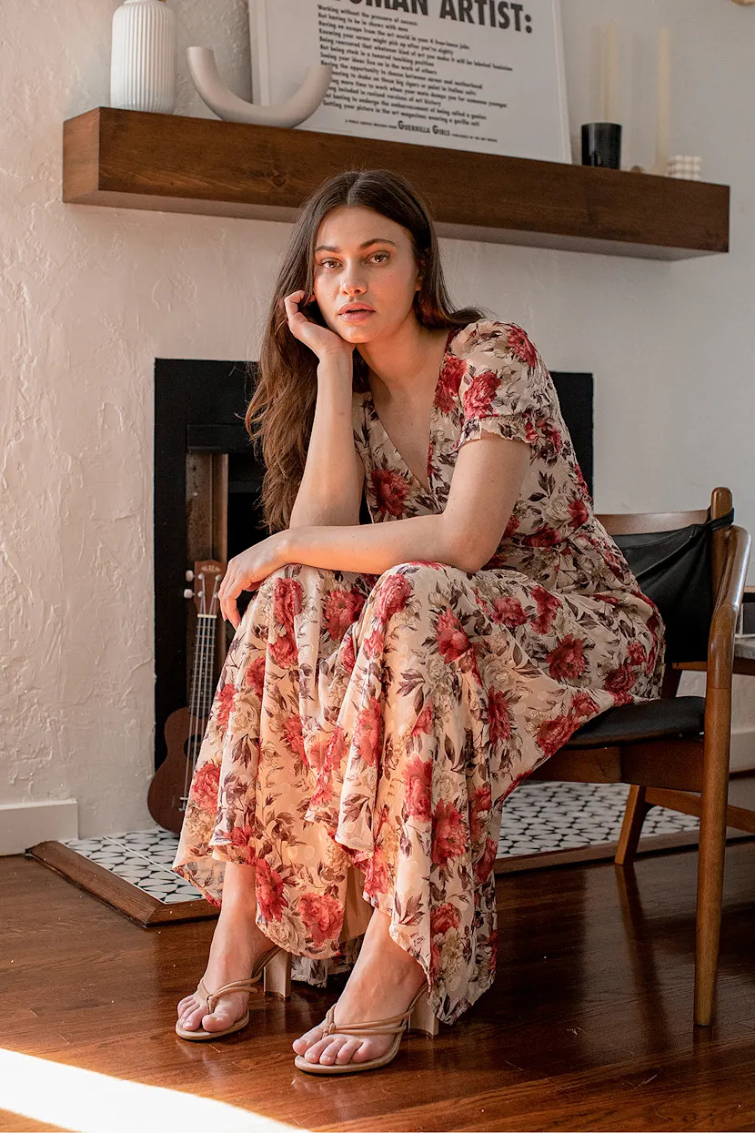 Beautiful Interlude Beige Floral Print Jacquard Wrap Maxi Dress | Lulus (US)