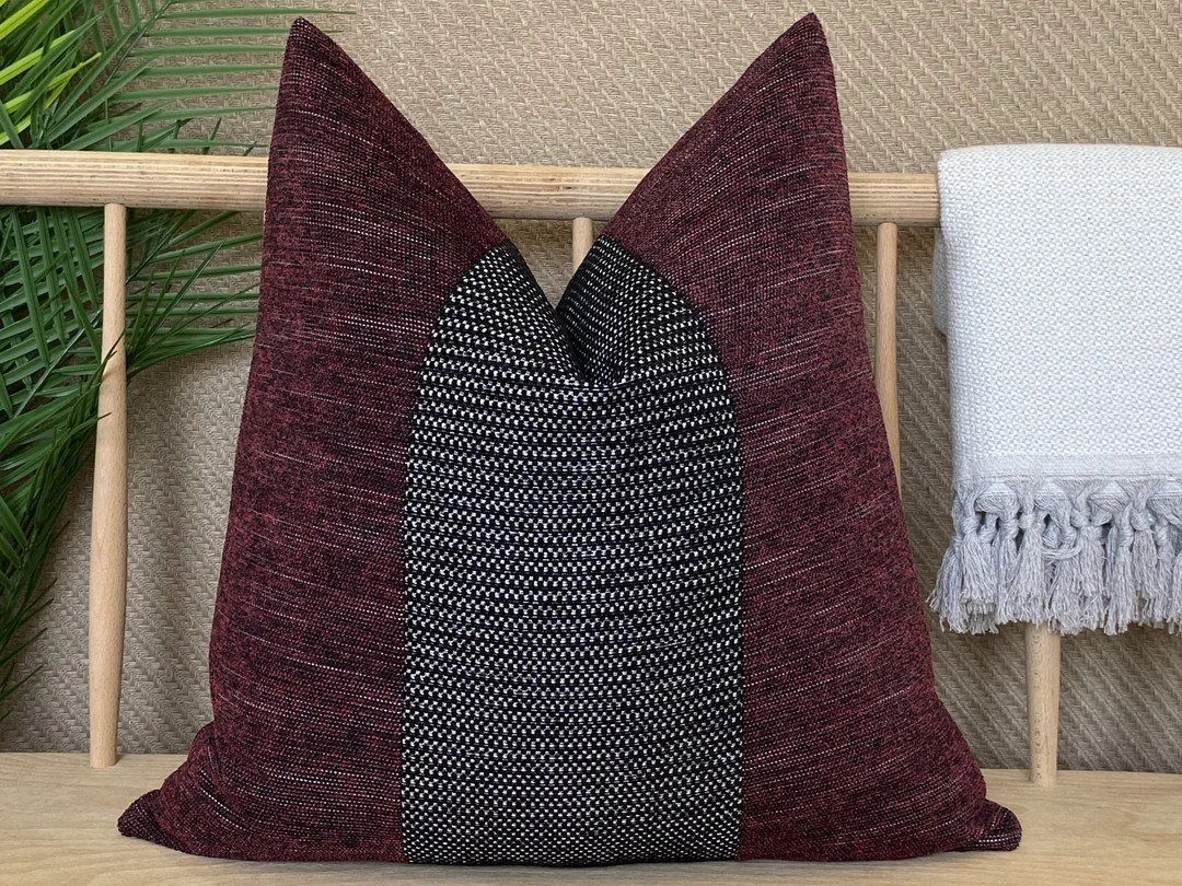 Burgundy and Black Designer Pillow Cover, Cotton Burgundy Pillow Cushion, Euro Sham Cover, Black ... | Etsy (US)