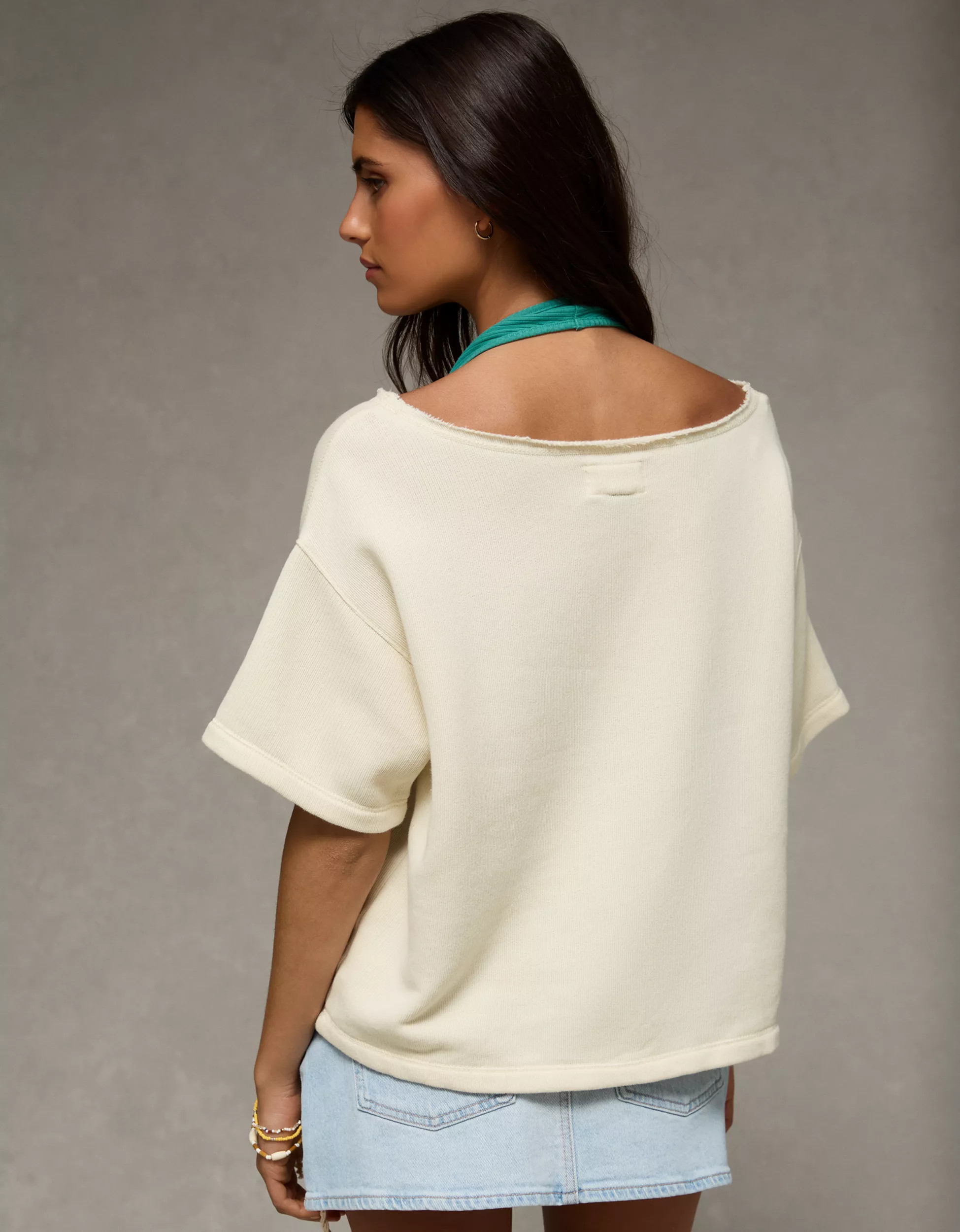 AE Off-the-Shoulder Short-Sleeve Sweatshirt | American Eagle Outfitters (US & CA)