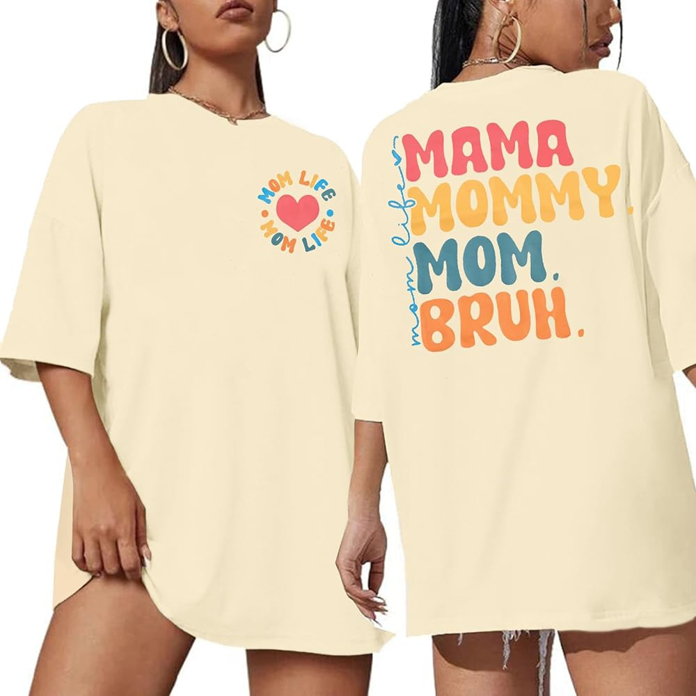 Mama Oversized Tshirt Woman Mama Mommy Mom Bruh Shirts Mom Life Shirt Mom Graphic Tee Casual Shor... | Amazon (US)