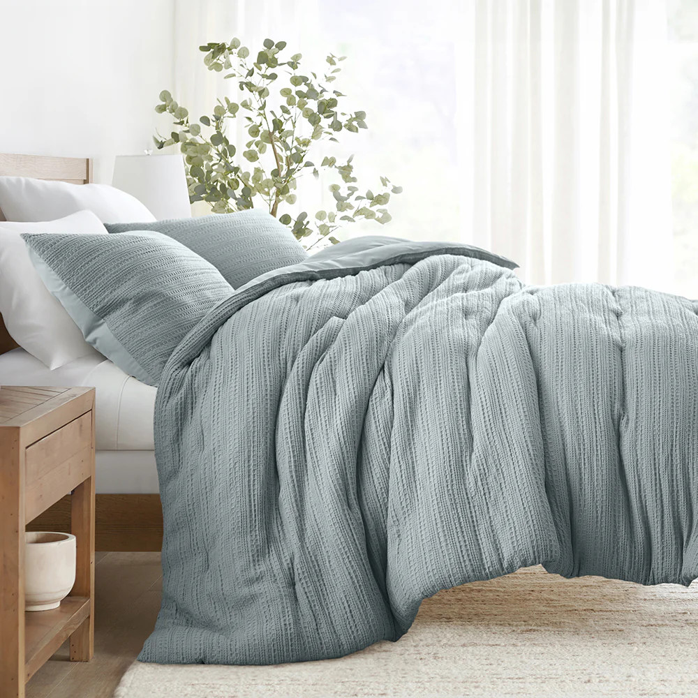 Waffle Textured Down-Alternative Comforter Set | Linens and Hutch