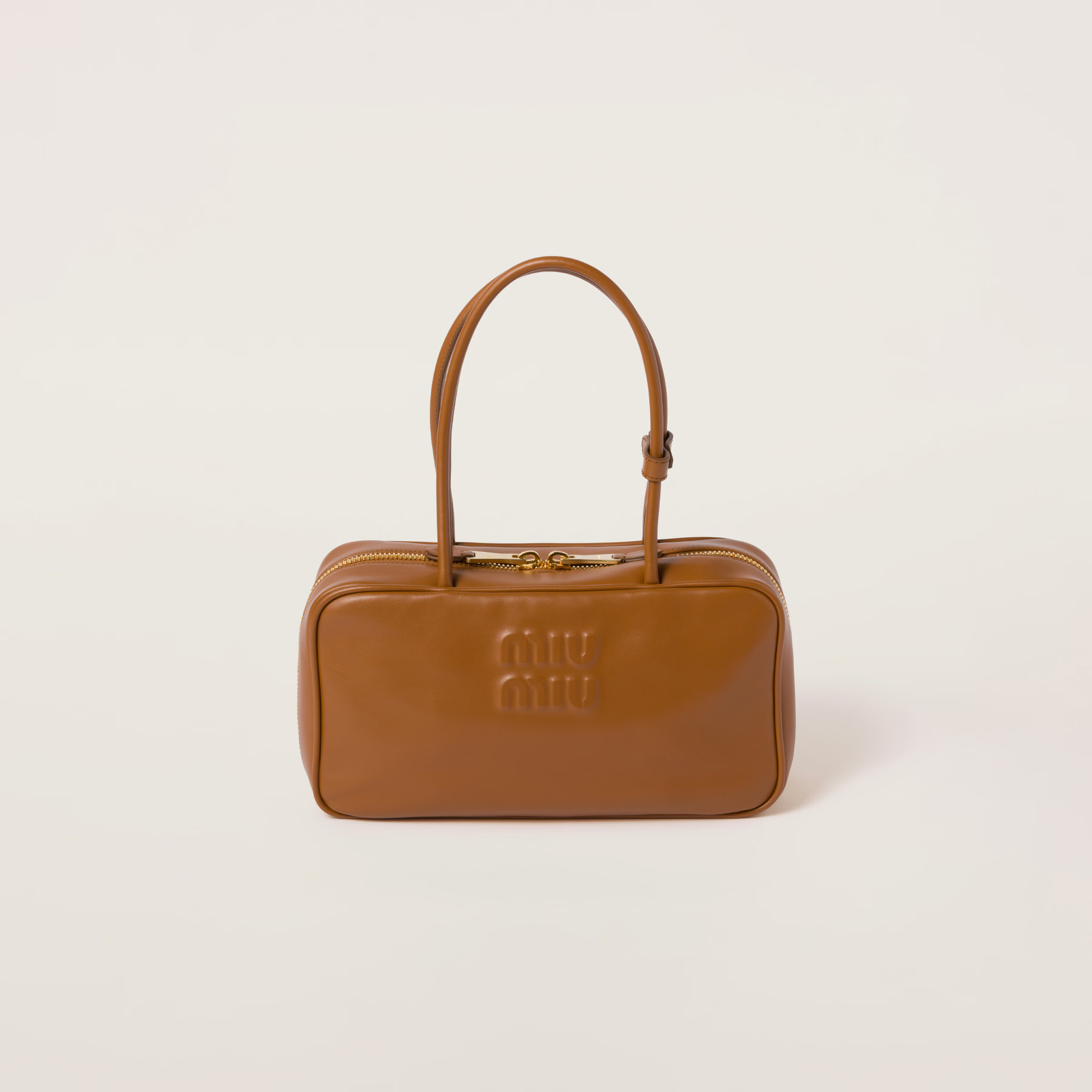 Cognac Beau Leather Top-handle Bag | Miu Miu | Miu Miu US