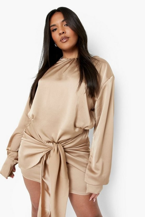 Plus Tie Front Satin Dress | Boohoo.com (US & CA)